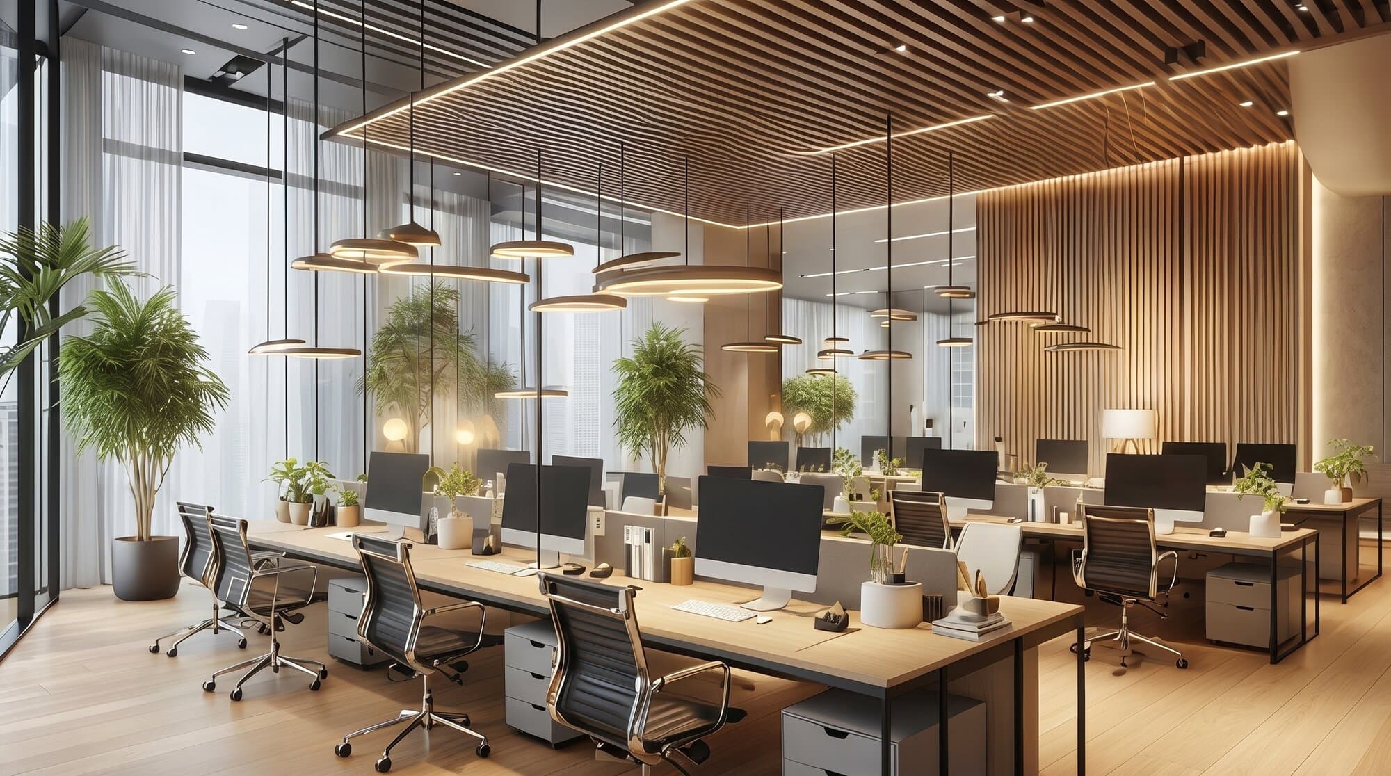 Office layout top view with modular workstations